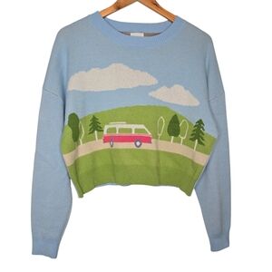 Luna Ivy Anthropologie Womens Camper Van Scenic Cropped Crewneck Sweater Small